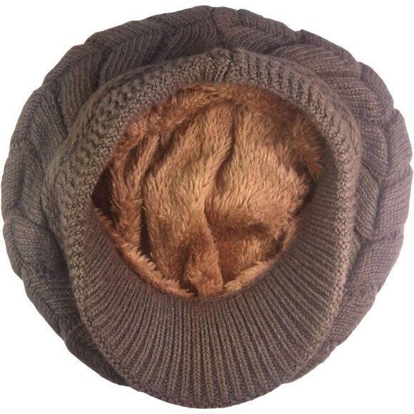 〽️Women’s Coffe Winter Warm Knit Wool Snow Ski Hat with Visor main image 5